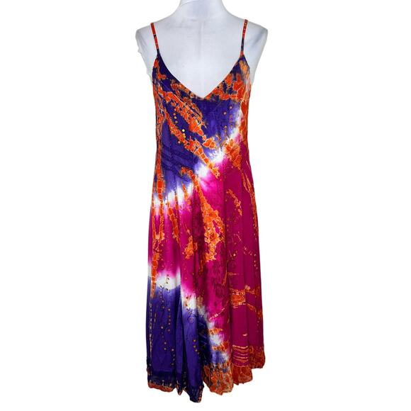 NWT RAGA Midi Dress SMALL Tie Dye Hippie Embroidered Jacquard Boho Gypsy Artsy - Picture 1 of 10